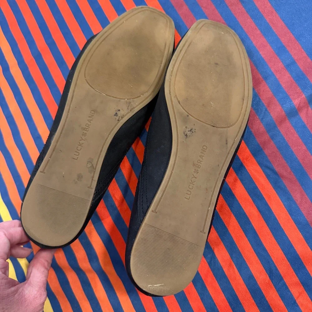 Lucky Brand Alba Black Leather Ballet Flats Size 8